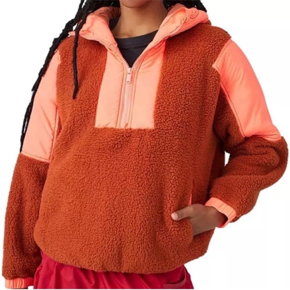 FP Movement XSmall Pullover Lead The Pack Fleece Neon Coral Combo Free People - Picture 1 of 12
